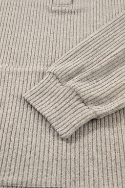 Simply Taupe Plus Size Ribbed Knit Kangaroo Pocket Henley Long Sleeve Top