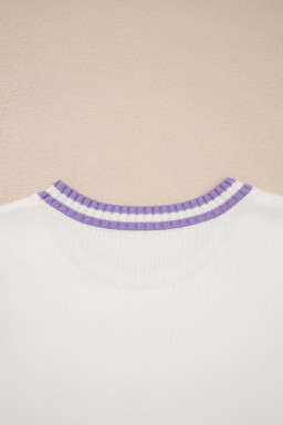 White Mardi Gras Tinsel Letter Graphic Short Sleeve Sweater