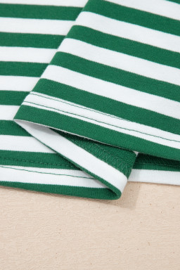 Green Stripe Drop Shoulder Boxy Casual Terry Short Set