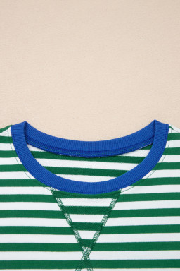 Green Stripe Drop Shoulder Boxy Casual Terry Short Set