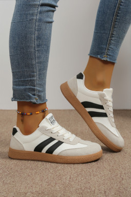 White Varsity Color Block Patchwork PU Leather Lace Up Shoes