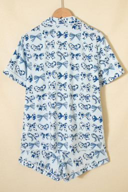 Sky Blue Bow Print Short Pajama Set