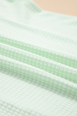 Clearly Aqua Waffle V Neck Short Sleeve Knit Top