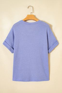 Wisteria Waffle V Neck Short Sleeve Knit Top