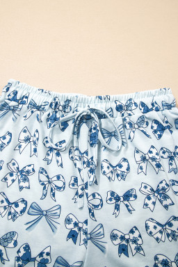Sky Blue Bow Print Short Pajama Set