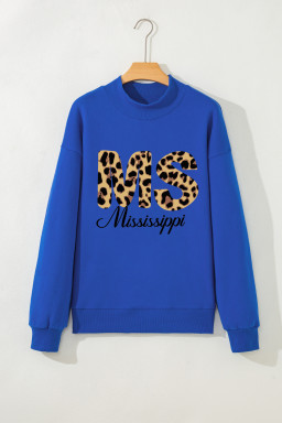 Dark Blue Leopard MS Mississippi Mock Neck Pullover Sweatshirt