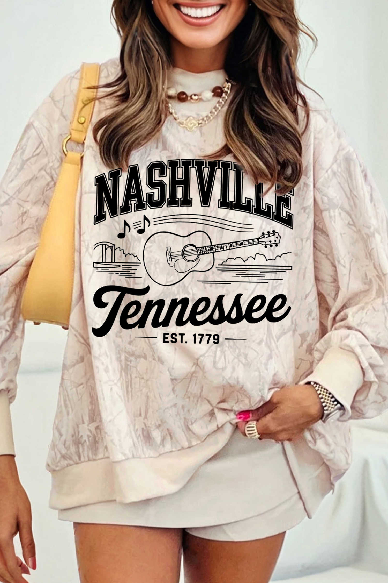 Khaki Vintage Nashville Tennessee Tie Dye Baggy Sweatshirt