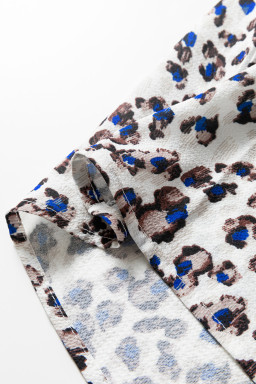 Multicolour Leopard Print V Neck Button Detail Long Sleeve Mini Dress