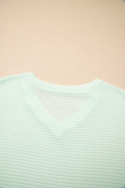 Clearly Aqua Waffle V Neck Short Sleeve Knit Top