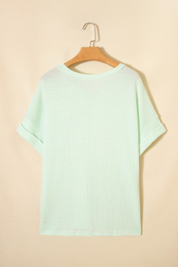 Clearly Aqua Waffle V Neck Short Sleeve Knit Top