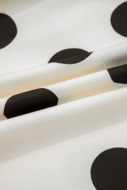 White Polka Dot Printed Long Sleeve Flared Mini Dress