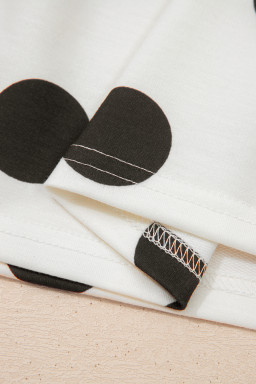 White Polka Dot Printed Long Sleeve Flared Mini Dress