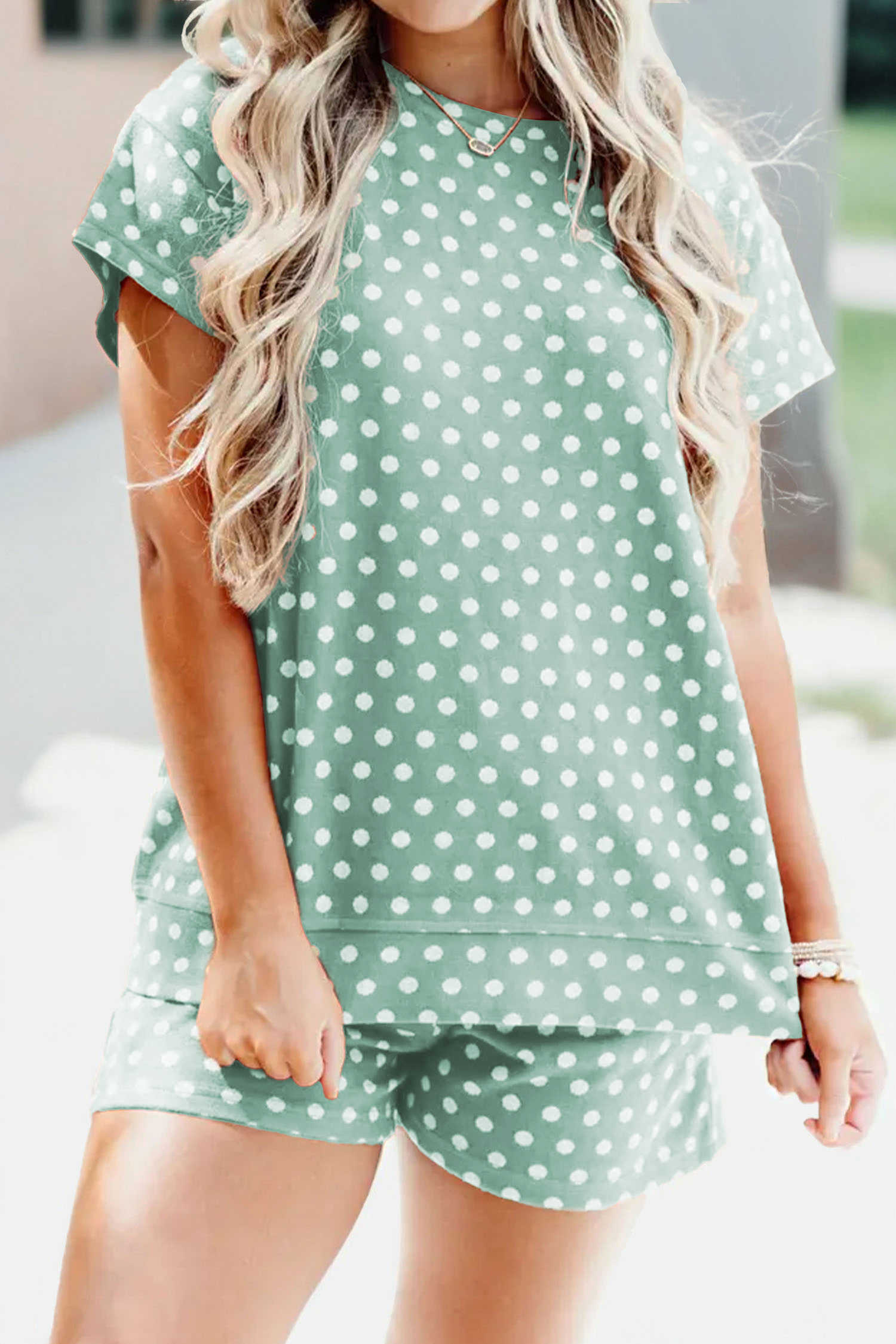 Green Polka Dot Print Short Set