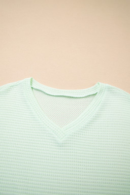 Clearly Aqua Waffle V Neck Short Sleeve Knit Top
