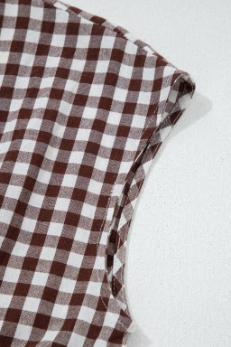 Coffee Plaid Print Full Zipper Cinched Waist Fit Flare Sleeveless Maxi Dress