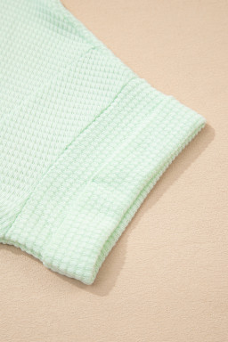 Clearly Aqua Waffle V Neck Short Sleeve Knit Top