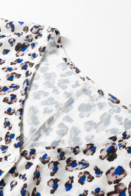 Multicolour Leopard Print V Neck Button Detail Long Sleeve Mini Dress