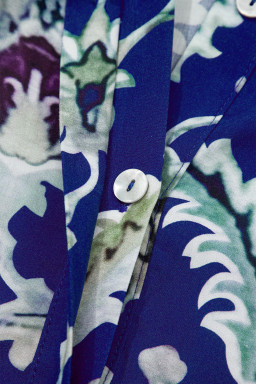 Blue Wild Floral Print Frilled Collar Half Sleeve Long Dress