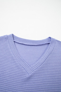 Wisteria Waffle V Neck Short Sleeve Knit Top