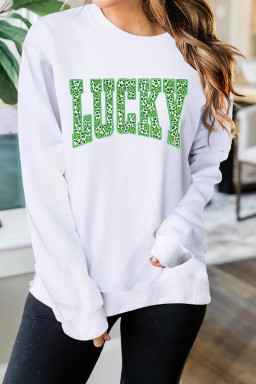 White Leopard Cover LUCKY Embroidered Patch Graphic Sweatshirt