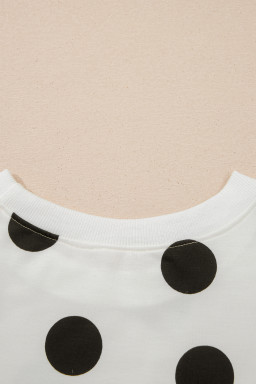 White Polka Dot Printed Long Sleeve Flared Mini Dress