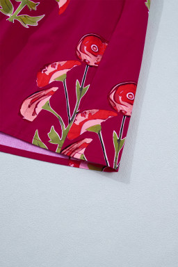 Red Floral Print Frilled V Neck Short Sleeve Ruffle Maxi Dress