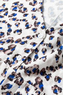 Multicolour Leopard Print V Neck Button Detail Long Sleeve Mini Dress