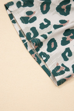 Brown Unique Leopard Print Contrast Trim Top Loose 2pcs Short Set