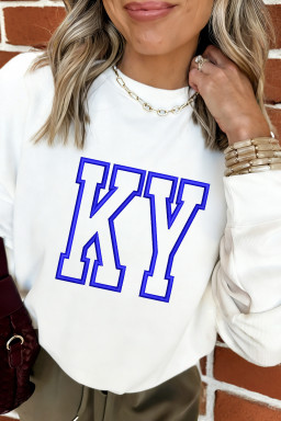 White KY Embroidered Graphic Pullover Sweatshirt
