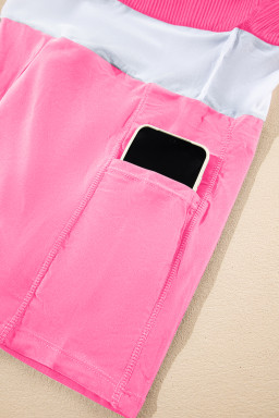 Bright Pink Color Block Edge Ribbed Pocketed Lined Swim Dress