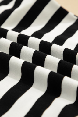 Black Stripe Collar V Neck Ruffled Short Sleeve Blouse