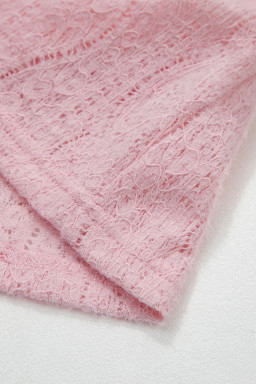 Light Pink Semi Sheer Lace Long Sleeve Cropped Top