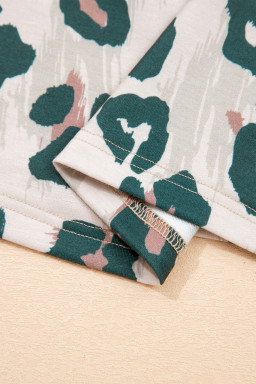 Brown Unique Leopard Print Contrast Trim Top Loose 2pcs Short Set