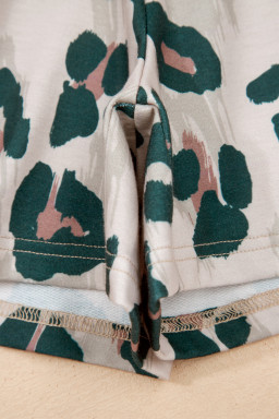 Brown Unique Leopard Print Contrast Trim Top Loose 2pcs Short Set