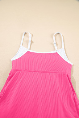 Bright Pink Color Block Edge Ribbed Pocketed Lined Swim Dress