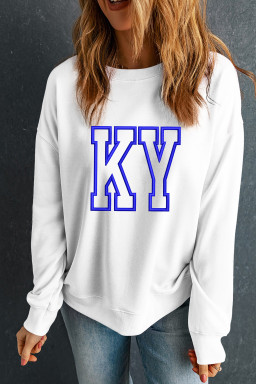 White KY Embroidered Graphic Pullover Sweatshirt