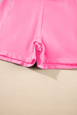 Bright Pink Color Block Edge Ribbed Pocketed Lined Swim Dress