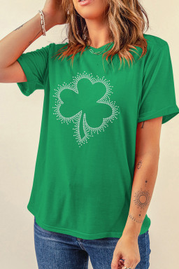 Bright Green St Patricks Day Crystal Rhinestone Shamrock Tee