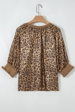 Gold  Half Sleeve Metallic Leopard Print Blouse
