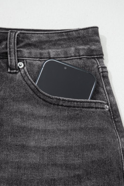 Dark Grey Irregular Distressed Bottom Denim Midi Skirt