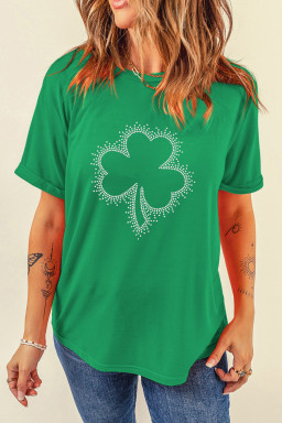 Bright Green St Patricks Day Crystal Rhinestone Shamrock Tee