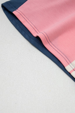 Pink Color Block Patchwork Varsity Striped Detail Drawstring Elastic Waist Shorts