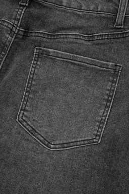 Dark Grey Irregular Distressed Bottom Denim Midi Skirt