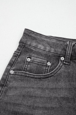 Dark Grey Irregular Distressed Bottom Denim Midi Skirt