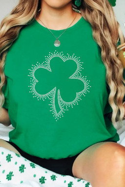 Bright Green St Patricks Day Crystal Rhinestone Shamrock Tee