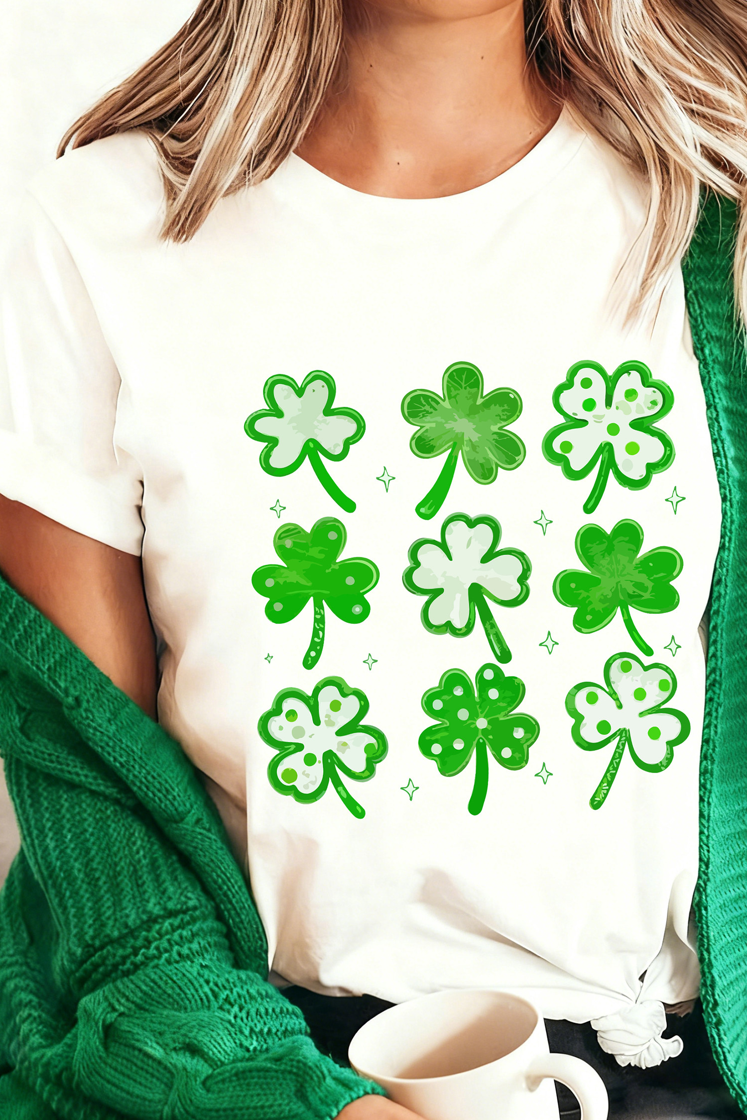 White Diverse Clover Print St Patricks Day T Shirt