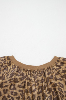 Gold  Half Sleeve Metallic Leopard Print Blouse