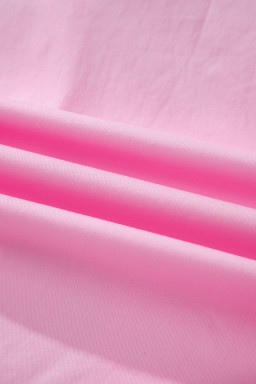 Pink Hollow-out Floral Contrast Patchwork Short Sleeve Button Up Shirt