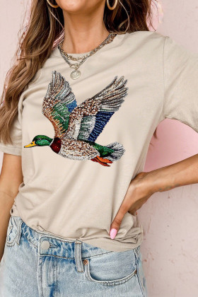 Khaki Flying Mallard Print Crew Neck T Shirt