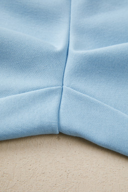 Mist Blue Solid Color Loose Tee Drawstring Wide Leg Pants 2pcs Outfit